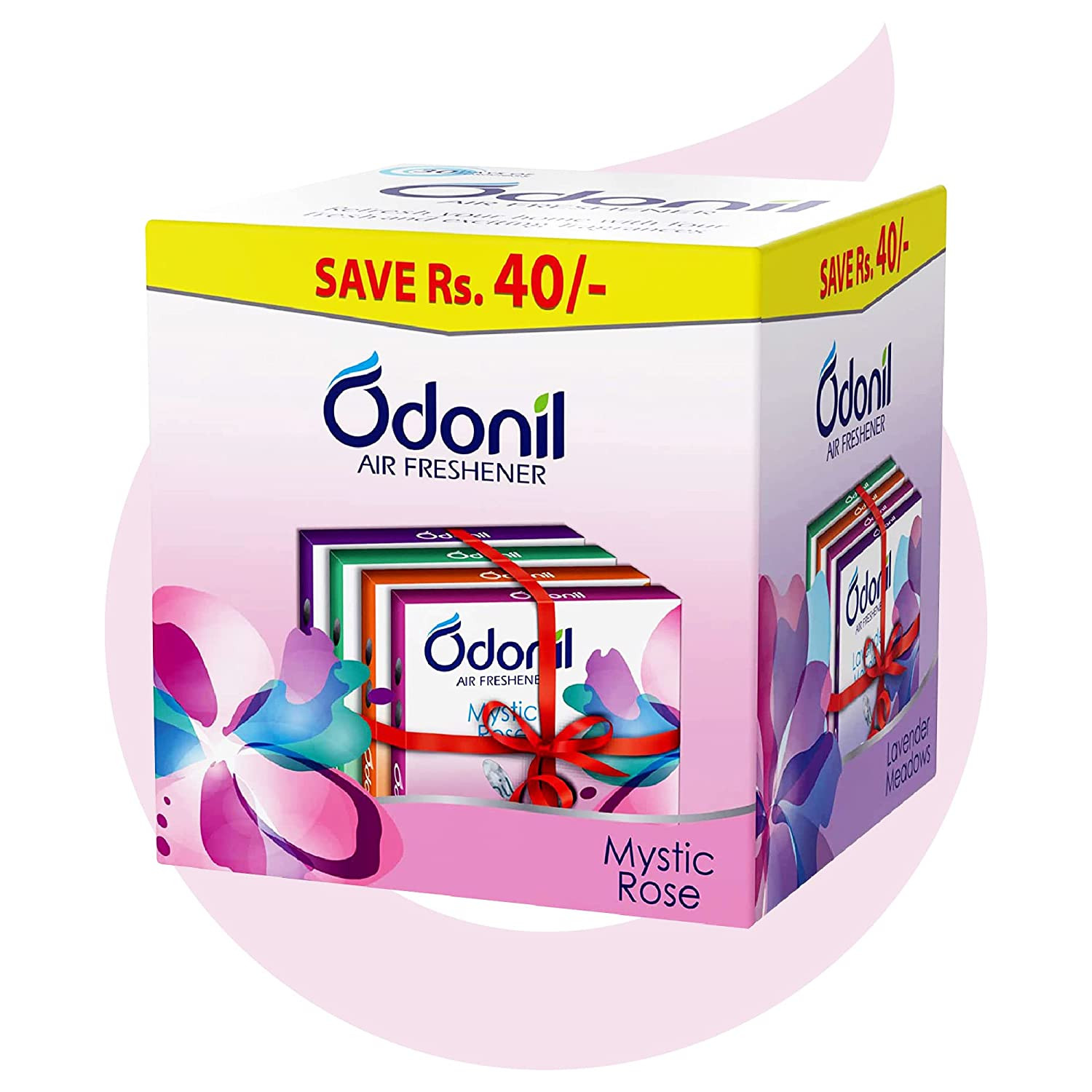 Odonil Bathroom Air Freshner Blocks Mixed Fragrances - 192g (48g*4) | Mixed Fragrances: Jasmine, Lavender, Orchid, Rose| Long Lasting Fragrance